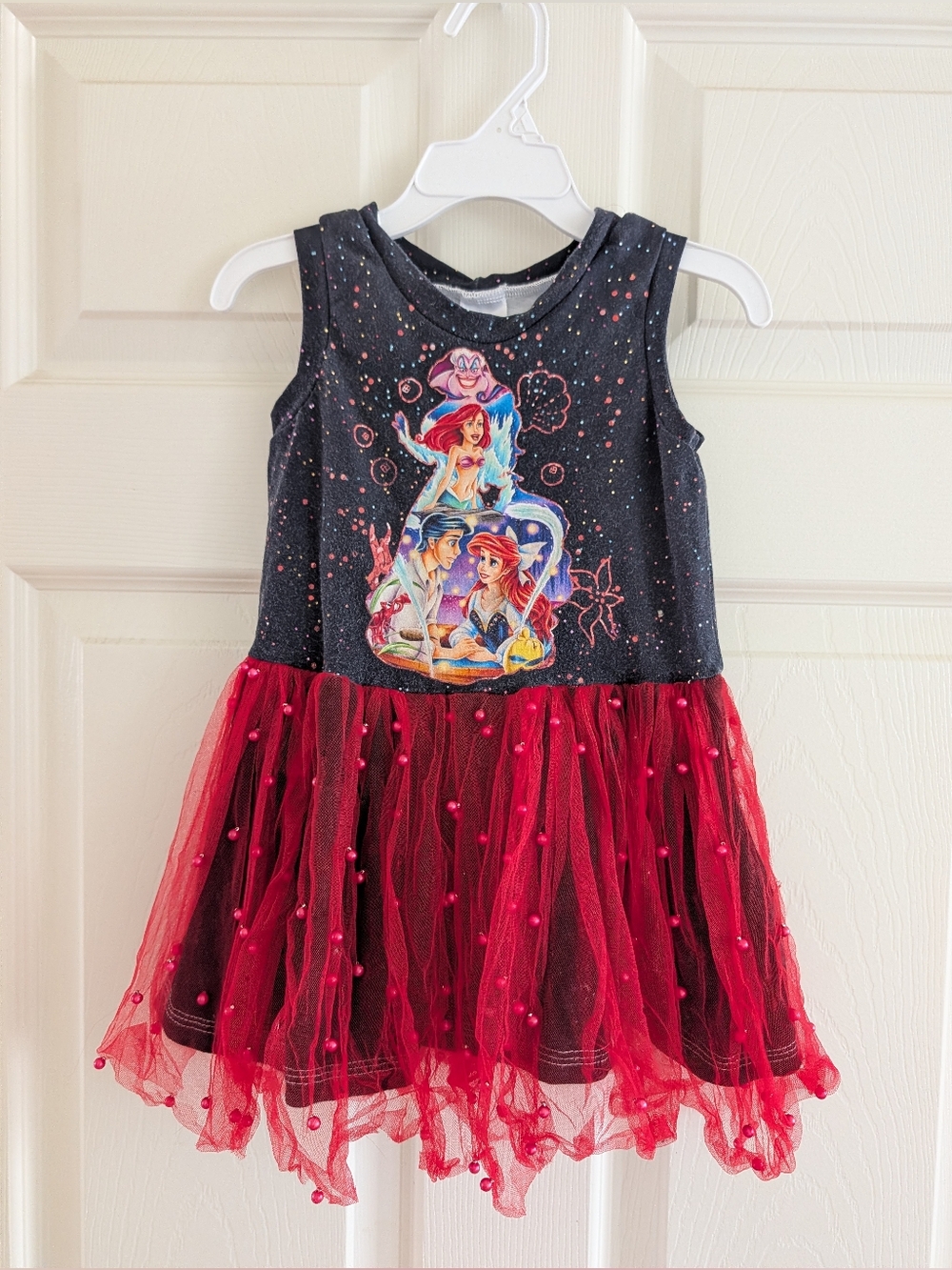 Little Mermaid Arial Girls Size 3T Tulle Beaded Party Dress Red Black Handmade